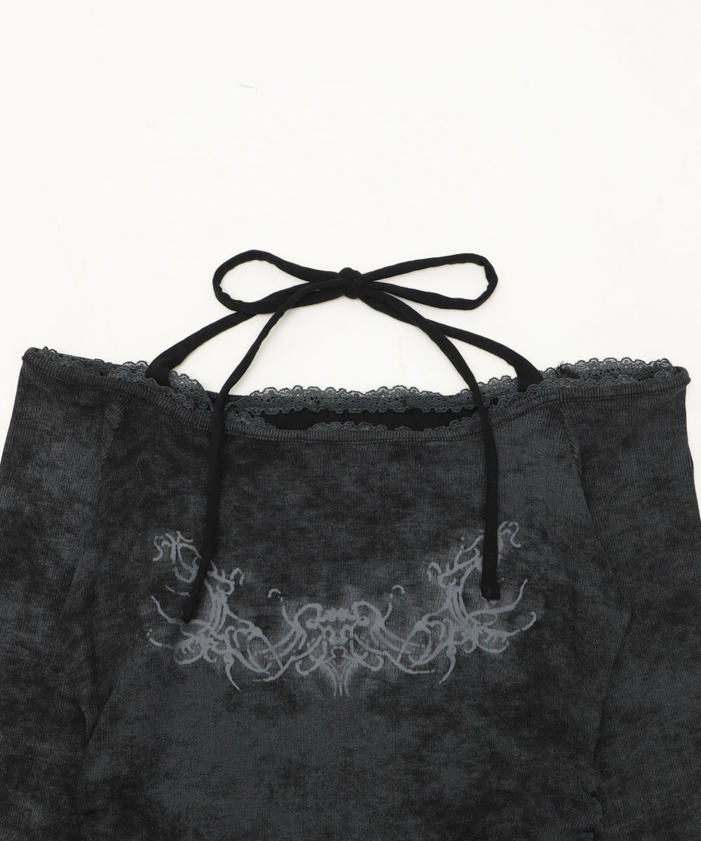 グラフィックオフショルレーストップ