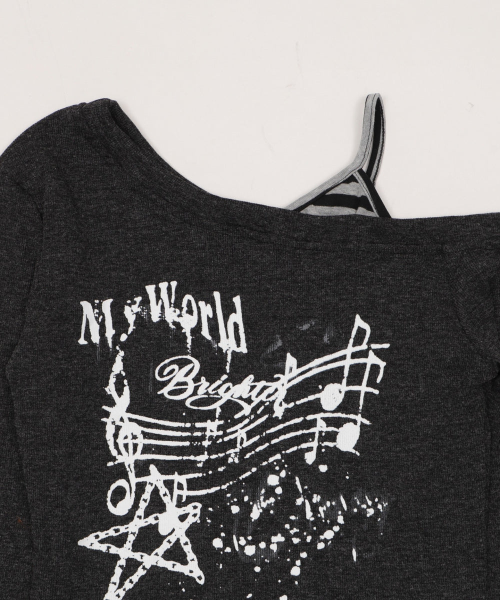 グラフィックオフショルボーダートップ