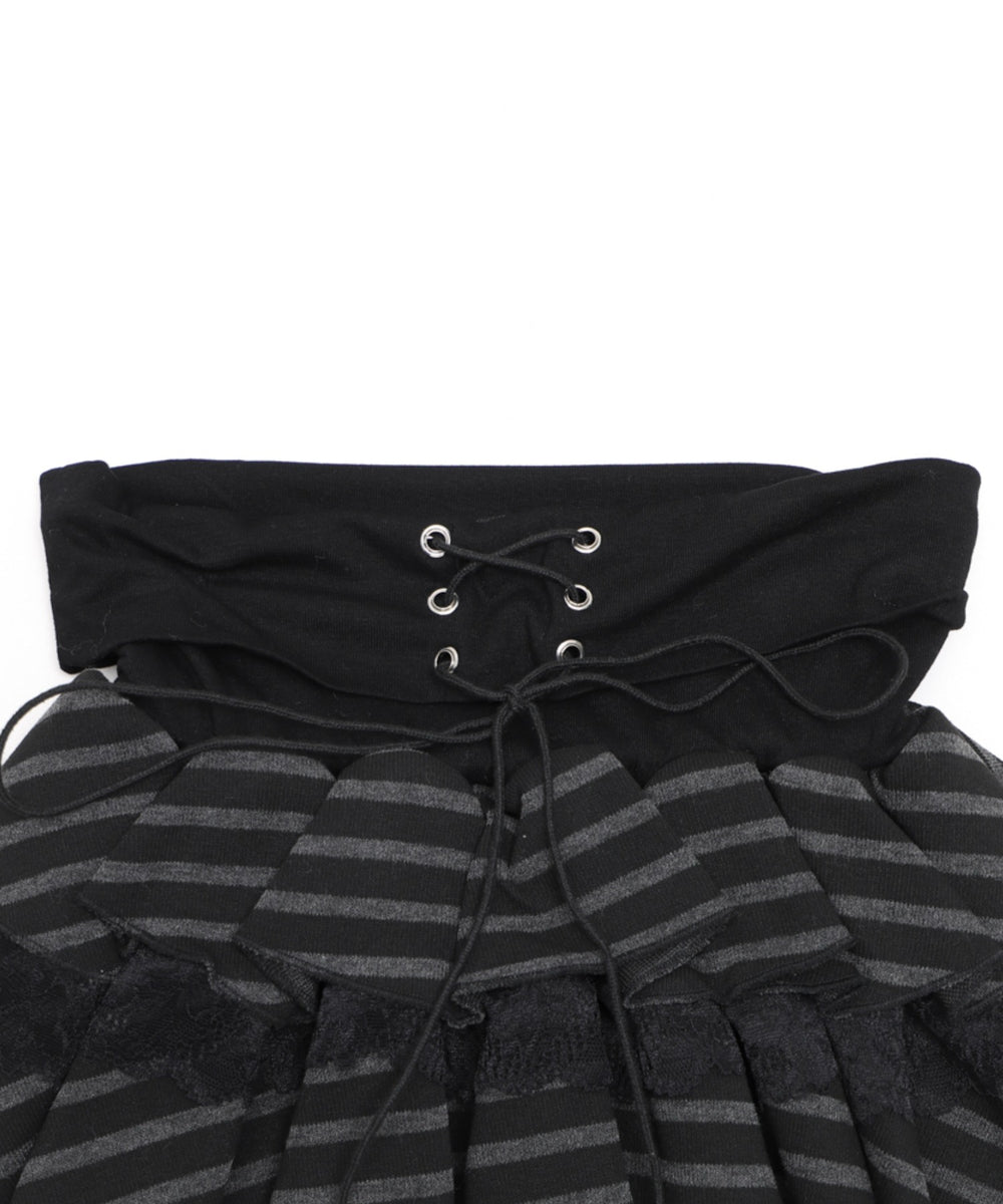 レースアップボーダーティアードスカパン