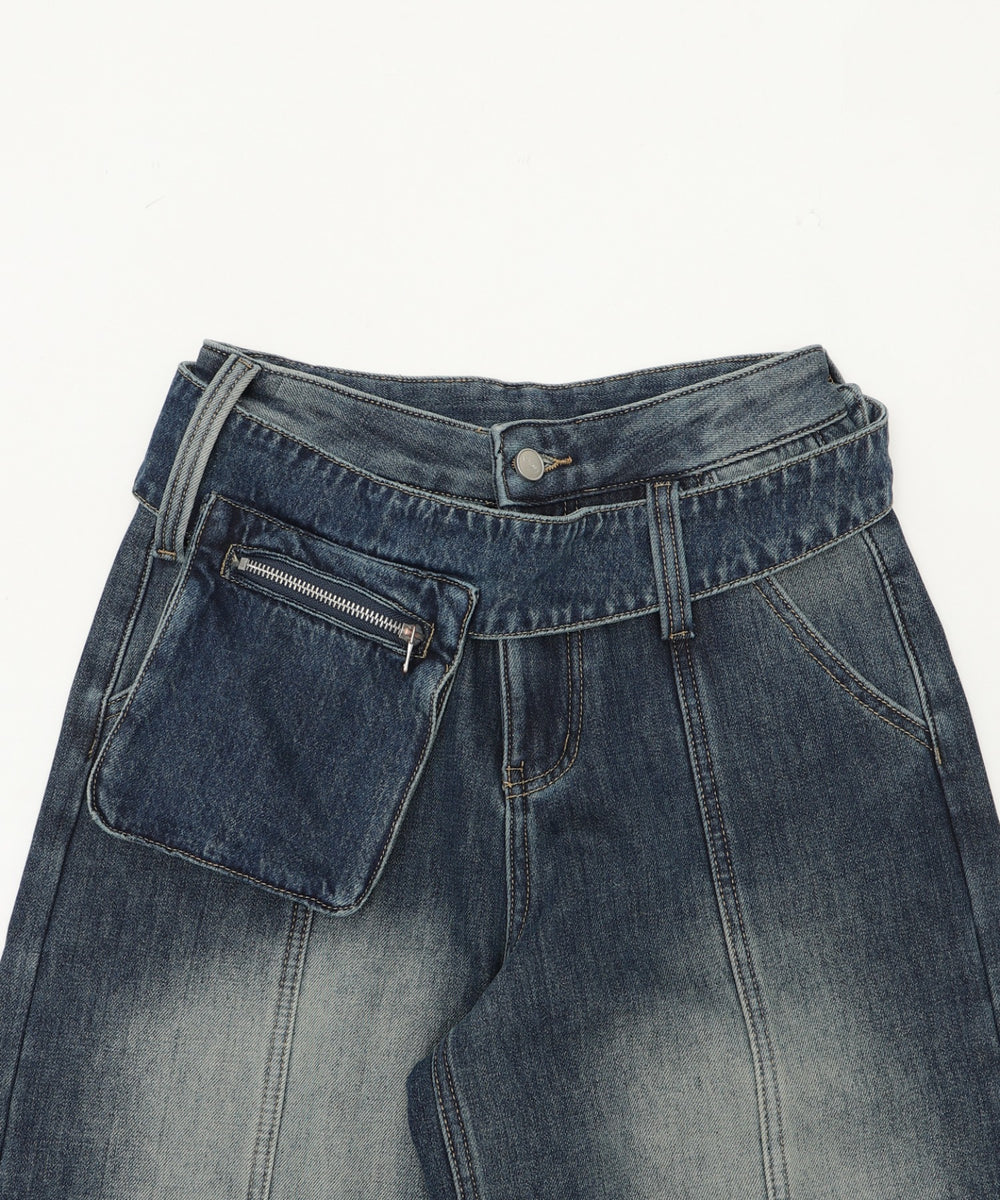 ベルトポケット付きワイドデニム