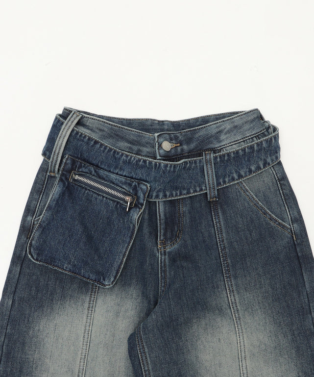 ベルトポケット付きワイドデニム