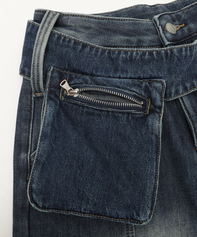 ベルトポケット付きワイドデニム