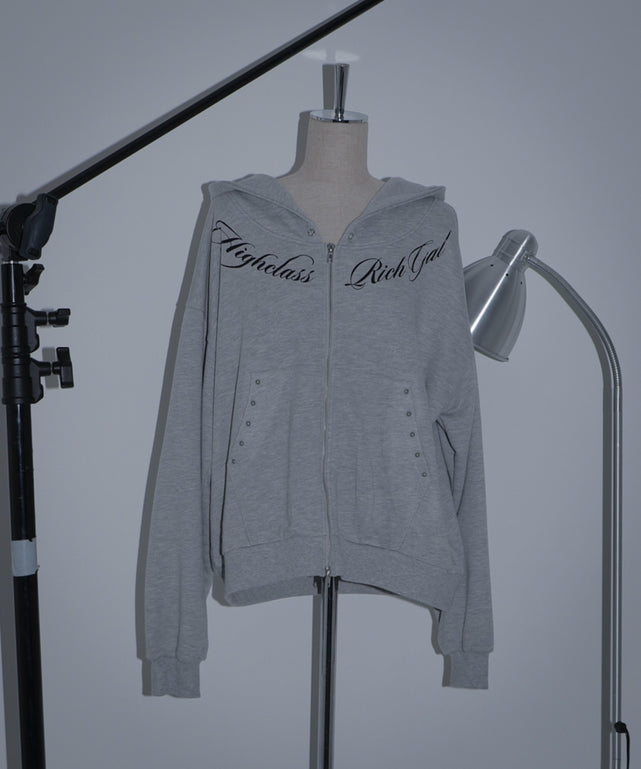 スタッズグラフィックZIPパーカー/グレー