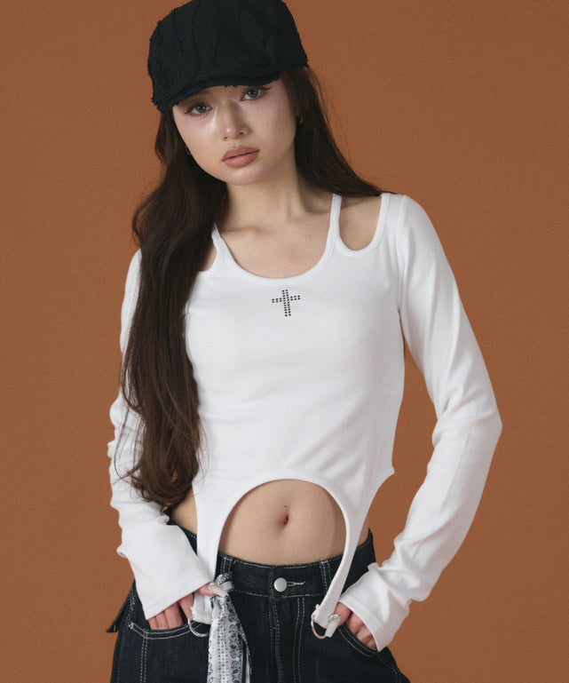 クロスデザインガータートップ/ホワイト モデル：163cm F着用