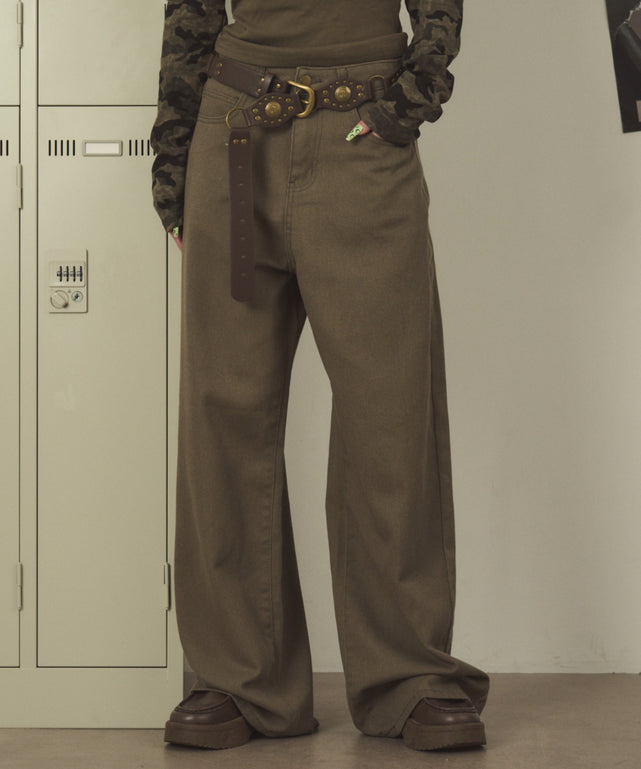 ウォッシュドワイドパンツ/ベージュ モデル：163cm S着用