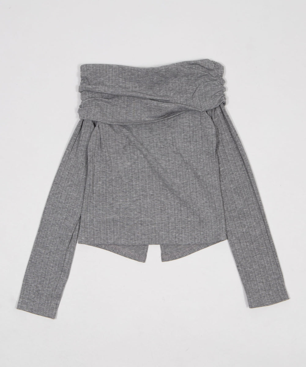 フェイクボタンオフショルトップ