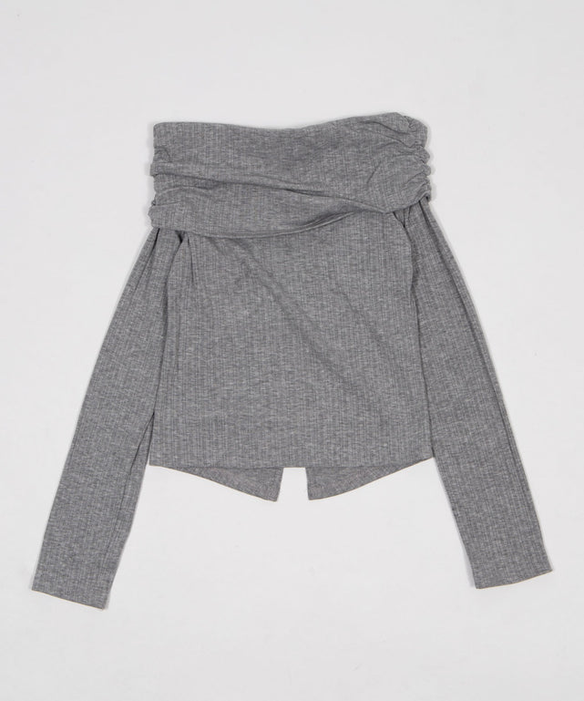 フェイクボタンオフショルトップ