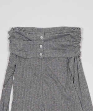 フェイクボタンオフショルトップ