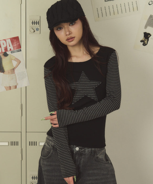 スターパッチロンT/ブラック モデル：163cm F着用