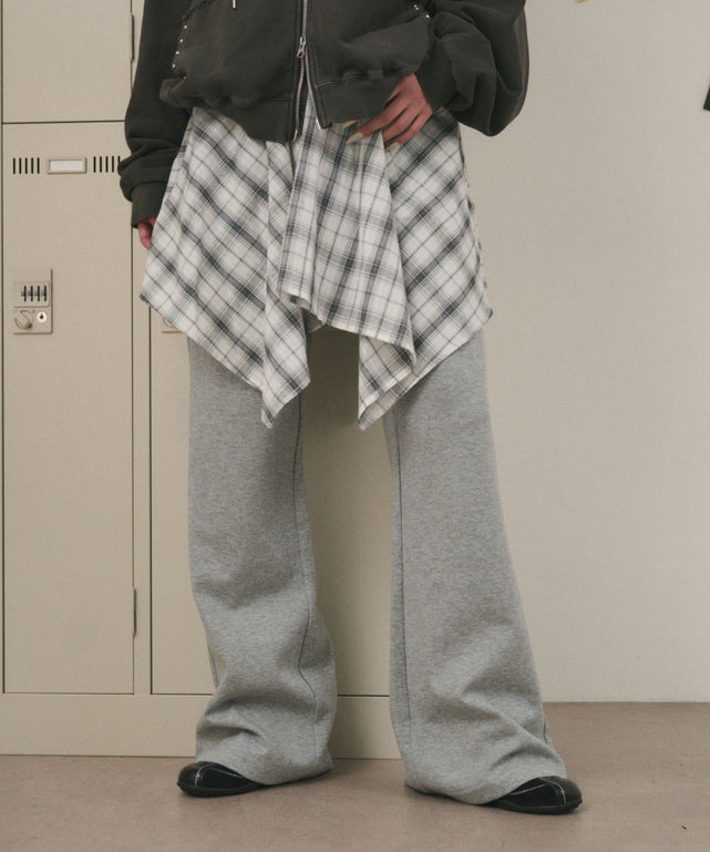 フェイクレイヤードフレアパンツ/ホワイト モデル：163cm F着用