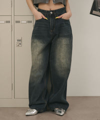 バックベルトクロスバギーデニム