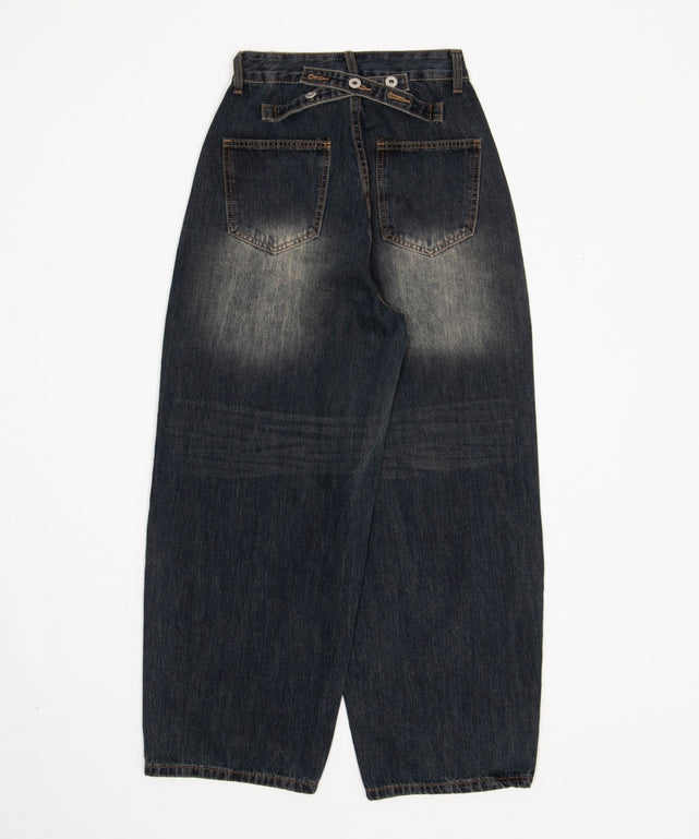 バックベルトクロスバギーデニム