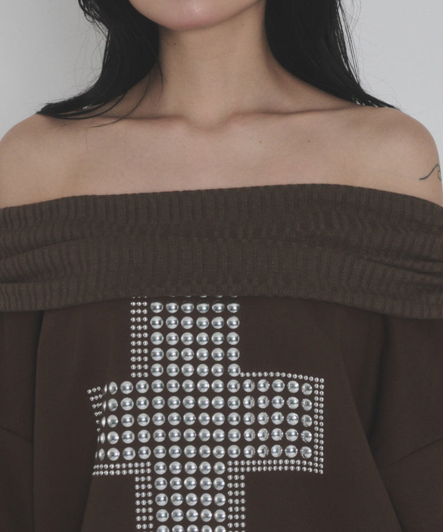 スタッズビッグクロスオフショルダー