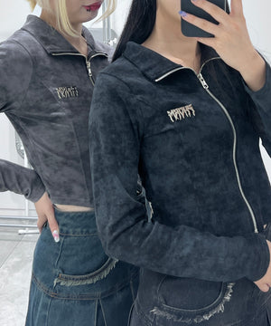 ブローチ付きダブルZIPロングスリーブトップス