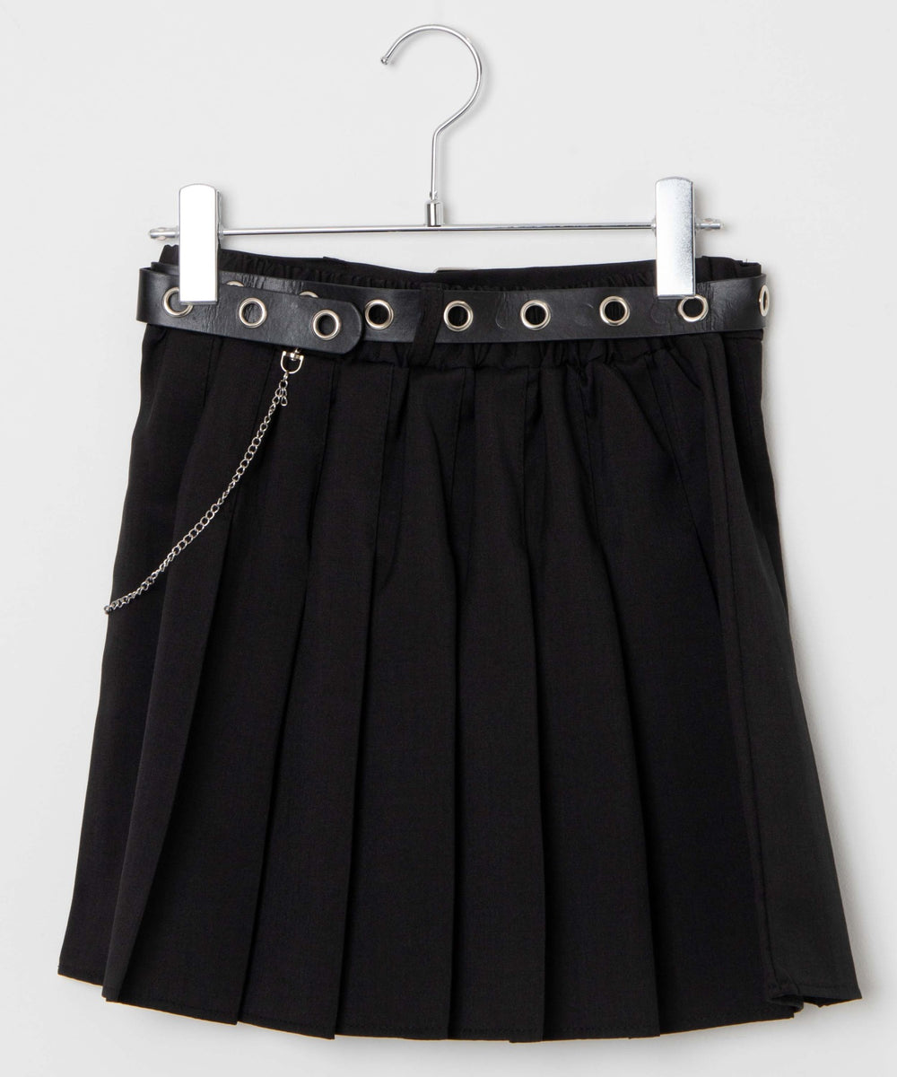 ベルト付きチェーンプリーツミニスカート