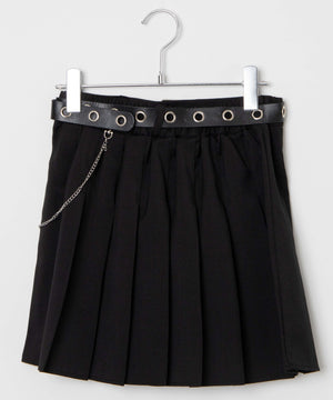 ベルト付きチェーンプリーツミニスカート