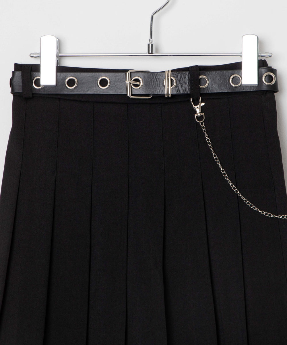 ベルト付きチェーンプリーツミニスカート