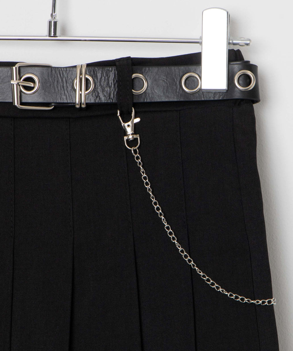 ベルト付きチェーンプリーツミニスカート