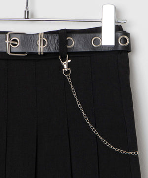 ベルト付きチェーンプリーツミニスカート