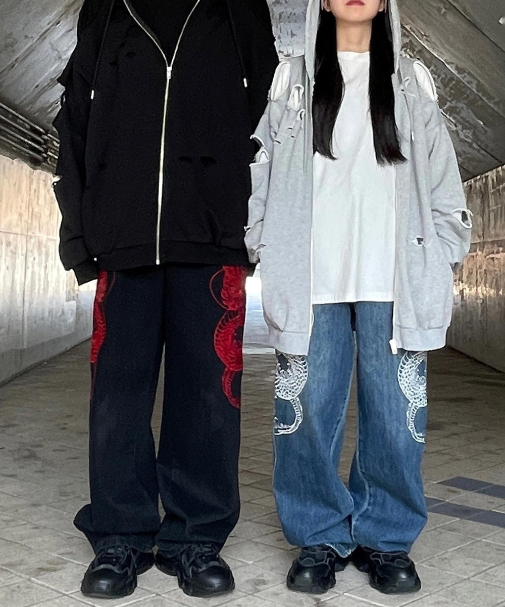 ドラゴン刺繍デニムパンツ