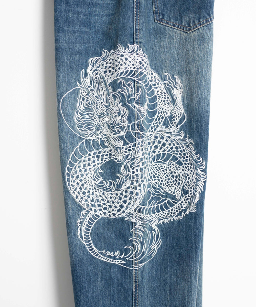 ドラゴン刺繍デニムパンツ