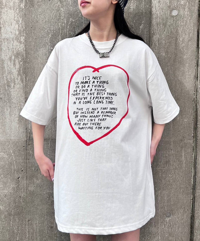 ハートメッセージTシャツ/ホワイト モデル：154㎝ FREE着用