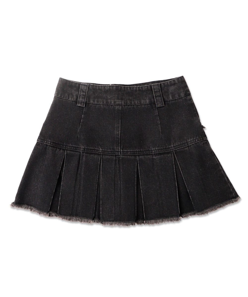 プリーツヘムフリンジデニムミニスカート《新色登場》
