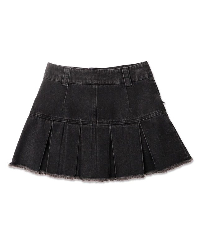 プリーツヘムフリンジデニムミニスカート《新色登場》