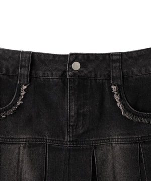 プリーツヘムフリンジデニムミニスカート《新色登場》