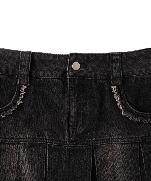 プリーツヘムフリンジデニムミニスカート《新色登場》