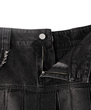 プリーツヘムフリンジデニムミニスカート《新色登場》