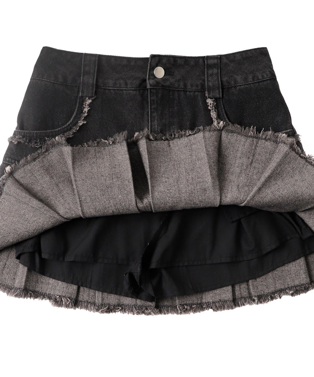 プリーツヘムフリンジデニムミニスカート《新色登場》