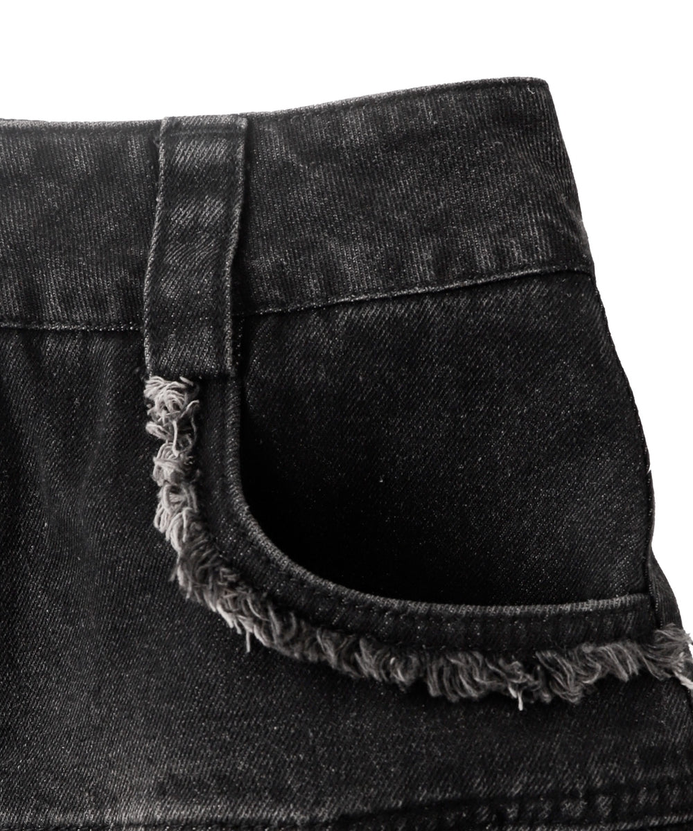 プリーツヘムフリンジデニムミニスカート《新色登場》