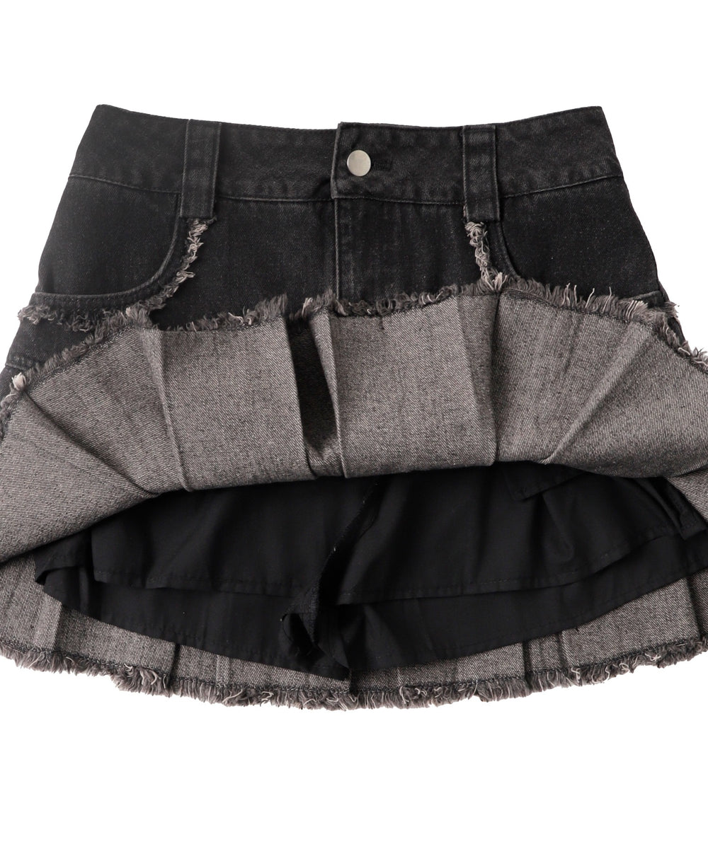 プリーツヘムフリンジデニムミニスカート《新色登場》