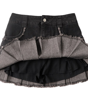 プリーツヘムフリンジデニムミニスカート《新色登場》