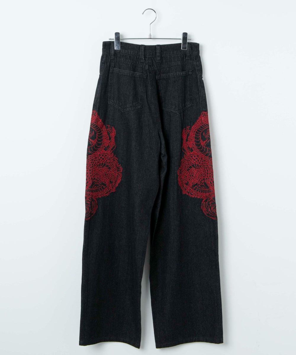 ドラゴン刺繍デニムパンツ