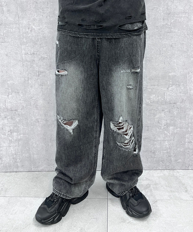 ダメージデニムワイドバギーパンツ – WEGO ONLINE STORE