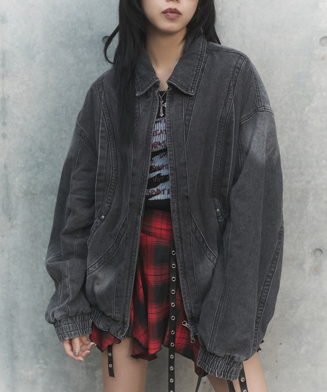 80'sライクデニムボンバーブルゾン/ブラック