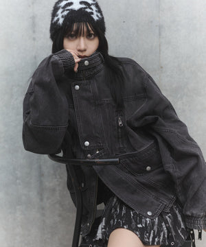 80'sライクデニムバイカーブルゾン