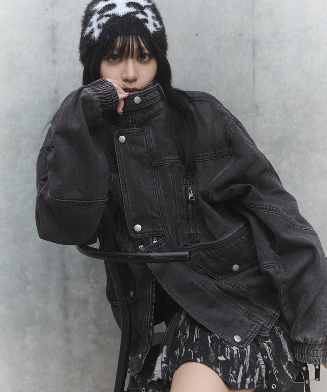 80'sライクデニムバイカーブルゾン
