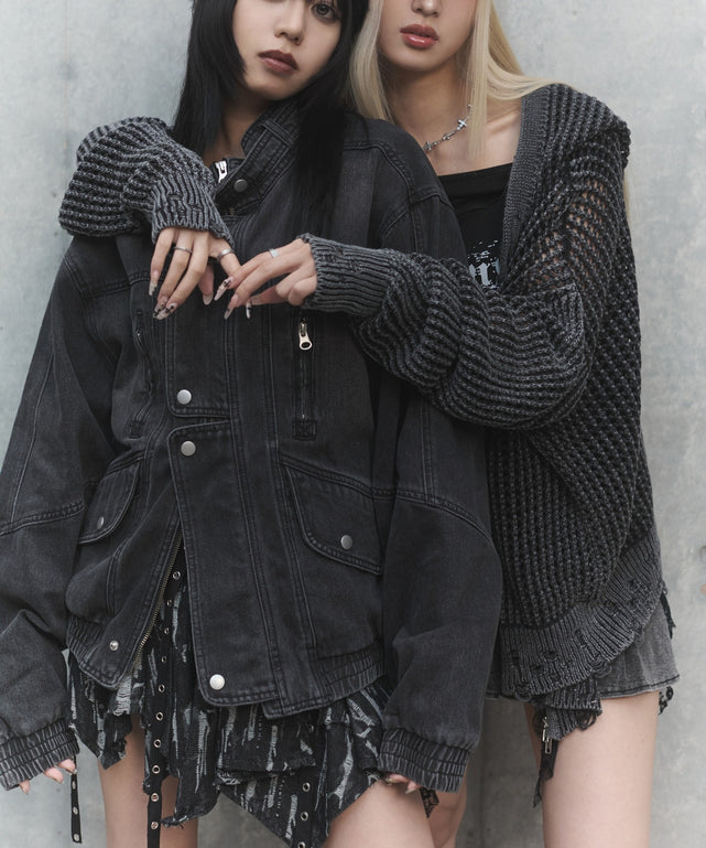 80'sライクデニムバイカーブルゾン