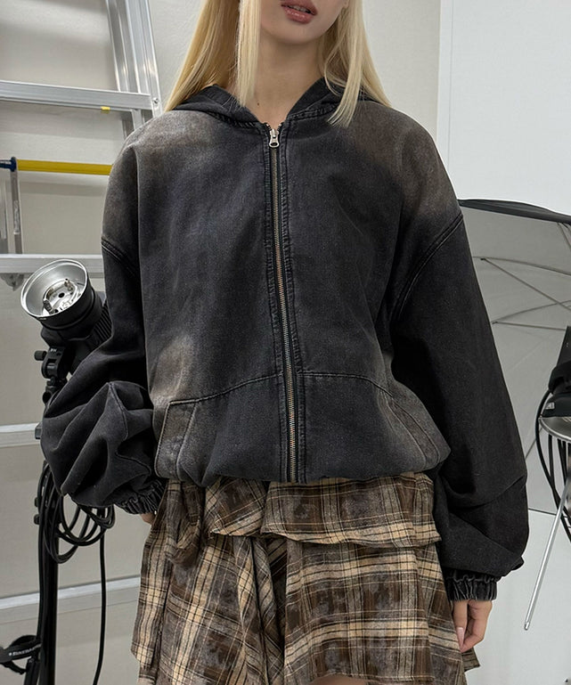 ダスティフードデニムブルゾン/ブラック モデル：167㎝ FREE着用