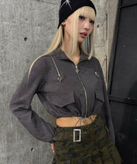 クロップドショルダーZIPトップ