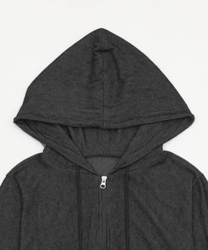 リブニットショートダブルZIPパーカー