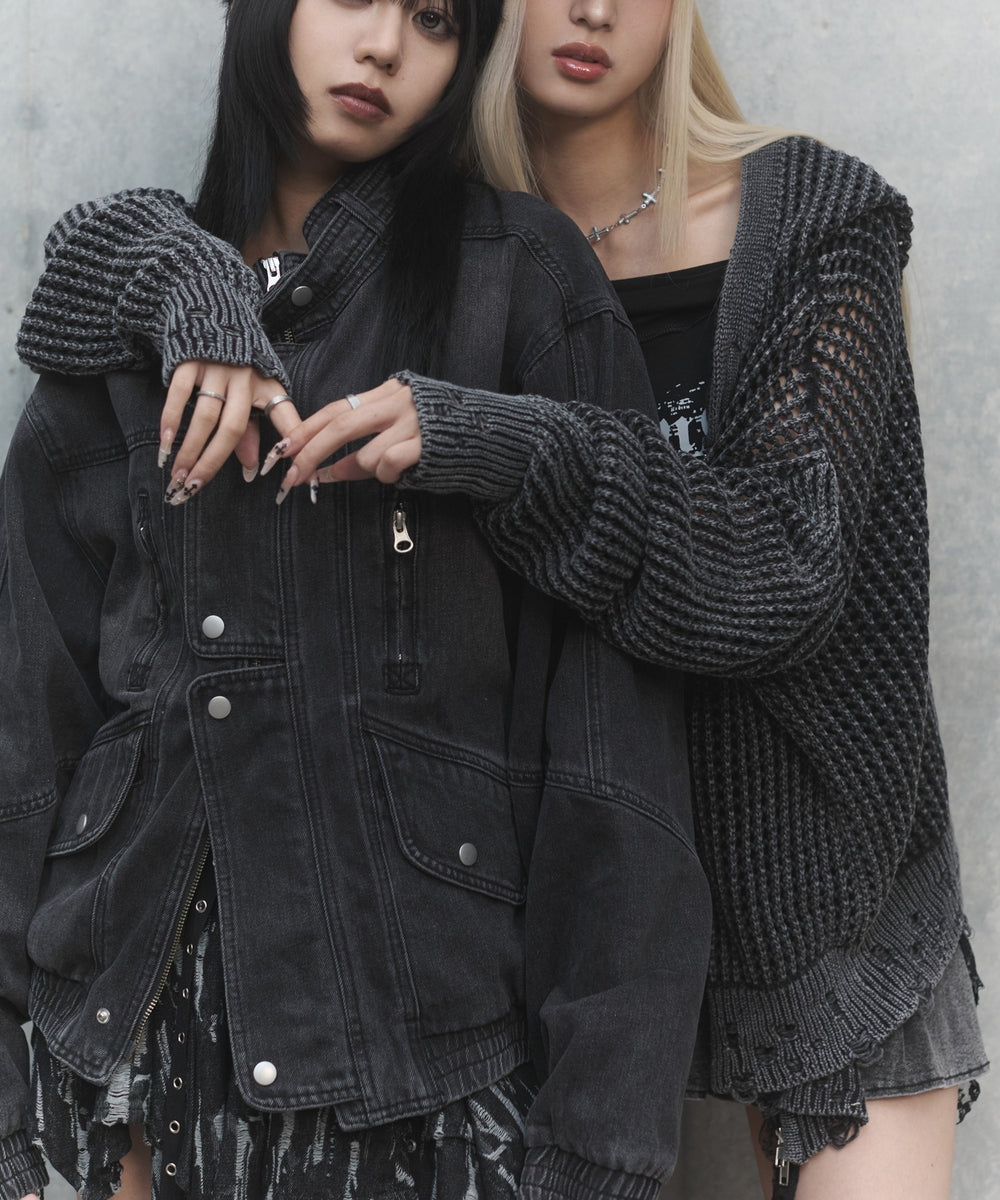 ブロックメッシュニットZIPパーカー