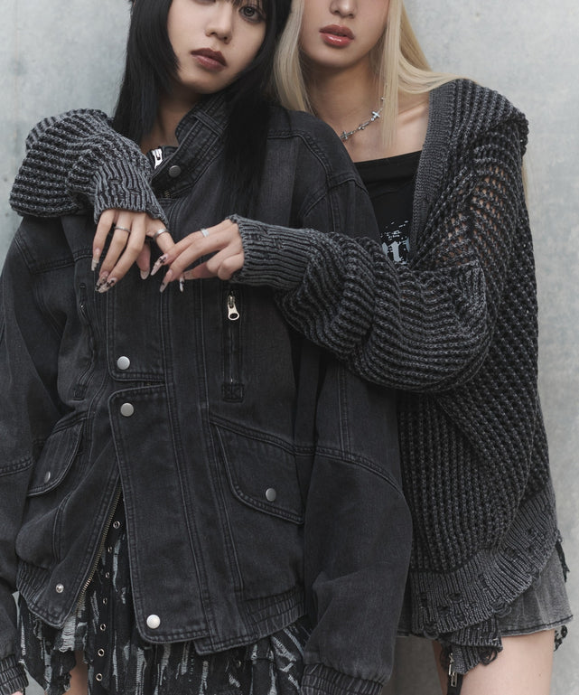 ブロックメッシュニットZIPパーカー