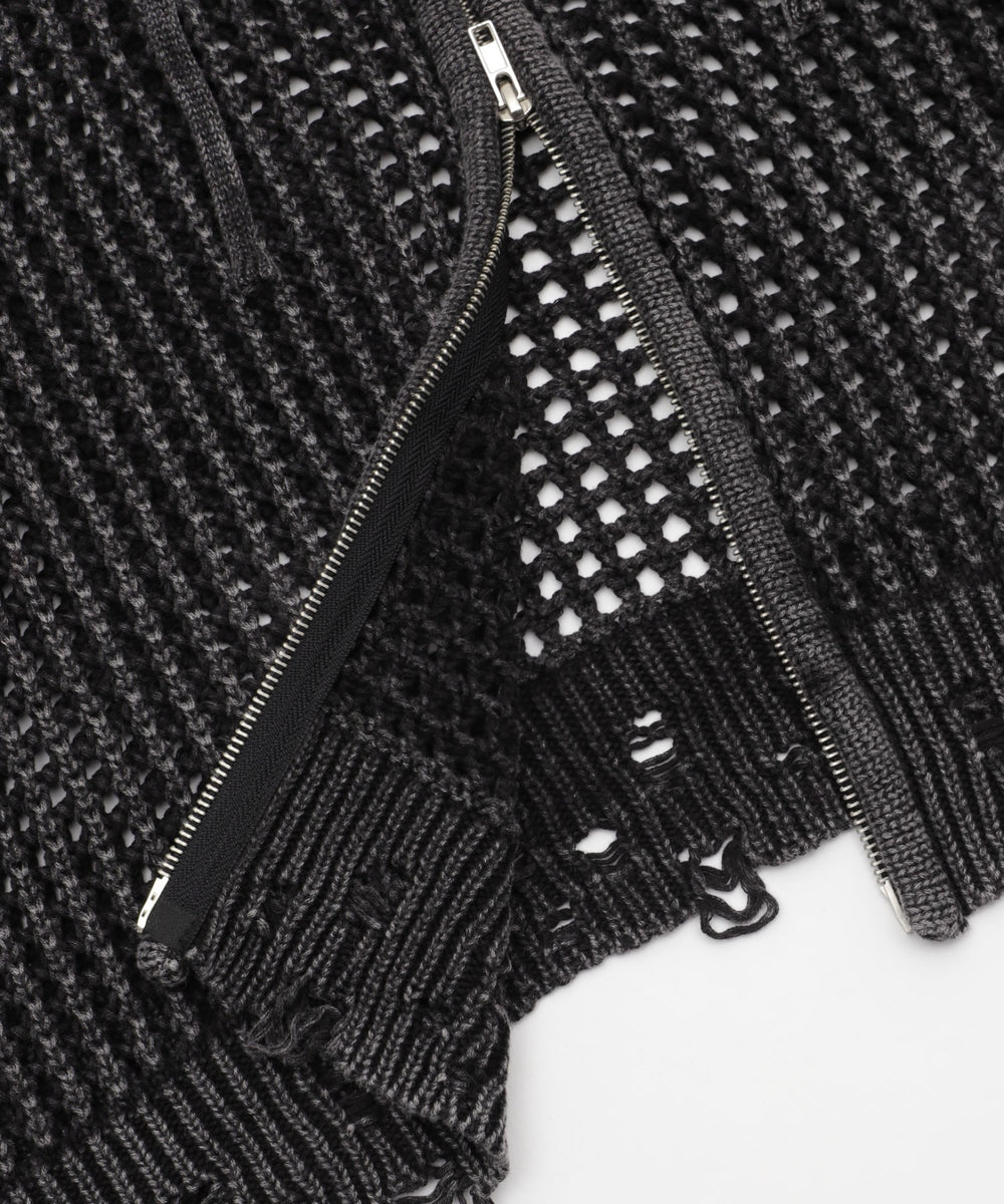 ブロックメッシュニットZIPパーカー