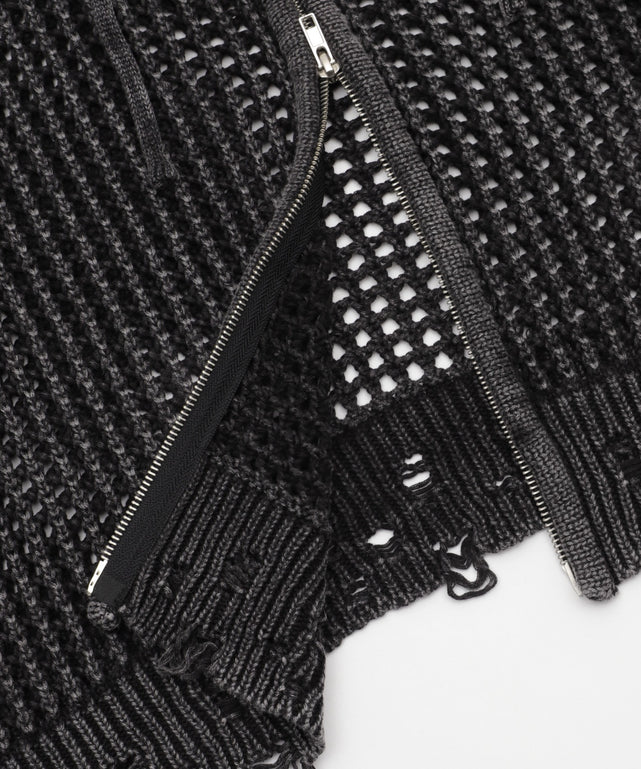 ブロックメッシュニットZIPパーカー