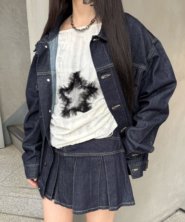 美品　エブリデイアイライク　デニムジャケット　インディゴ フレイアイディー 今期新作 ショート丈オーバーデニムジャケット