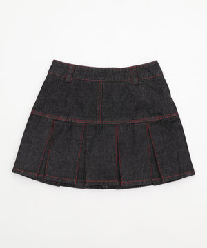 プリーツヘムリジットデニムミニスカパン